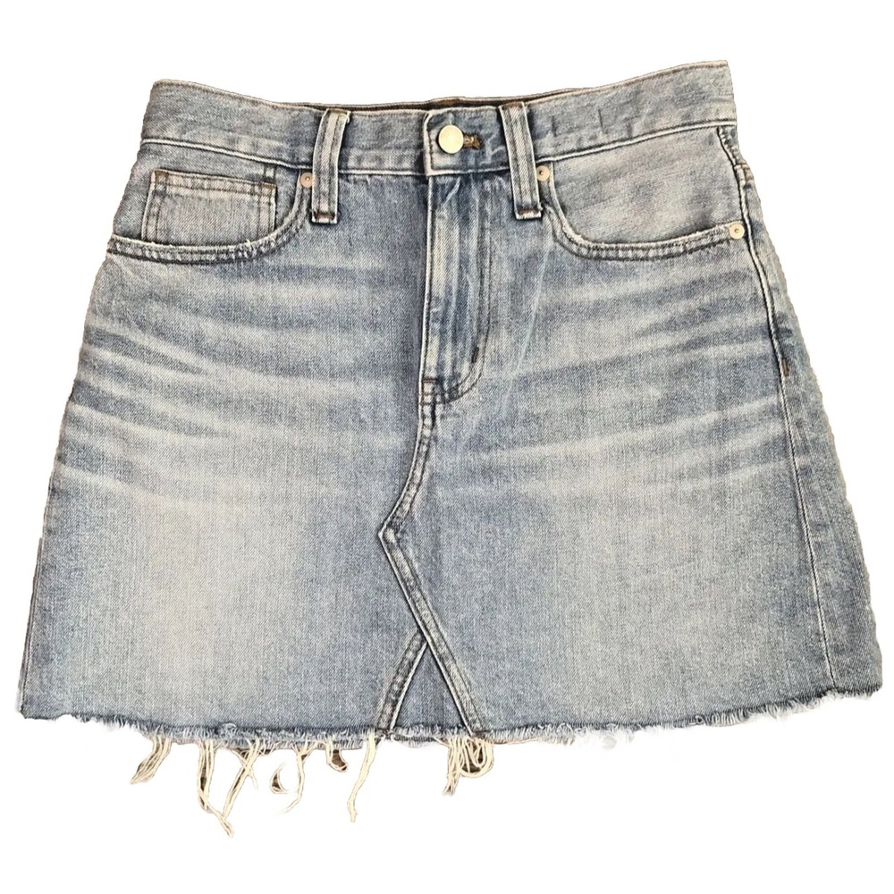 Madewell Skirt Distressed Frayed Rigid Denim A-Line Blue Jean Skirt Size 26